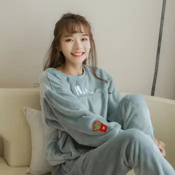 

Winter Pyjamas Warm 100% Coral Velvet Thick Pajama Set Long Sleeve Full Trousers Two Piece Animal Cartoon Sleepwear Sets