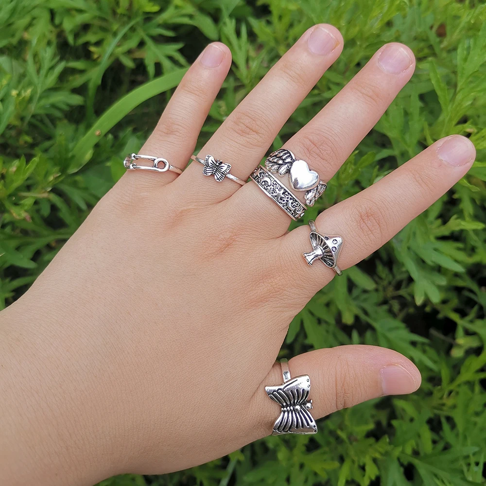Skull Heart Flower Angel Rings For Women Silver Finger Rings finger ring,silver ring
