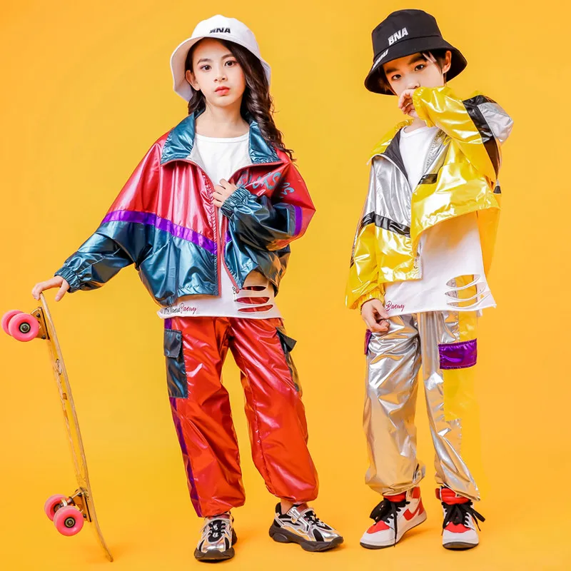 Hip Hop Costume Hiphop Kids Street Dance Clothes Long Sleev Bright Jacket Pants Stage Outfits Jazz Wear Girl Set Boy Clothes (8)