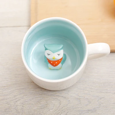 Owl W12 Кофейная Кружка 400 мл 3D молочная чашка с животными Милая мультяшная Панда Кролик креативная керамическая чашка термостойкая чашка из селадона - Цвет: Owl