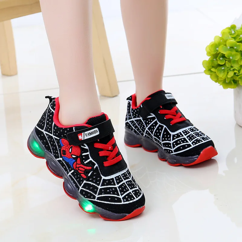 Spiderman LED Shoes Kids Glowing Sneakers Infant Tennis Breathable Mesh  Sport Soft Luminous Light Up Shoes Children Toys Gift|Action Figures| -  AliExpress