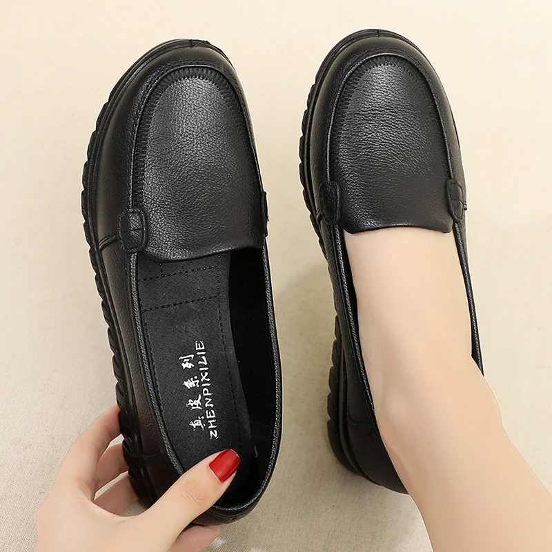 2024 spring autumn fashion genuine leather women flats shoes female casual soft bottom slip on work shoes ladies flat shoes