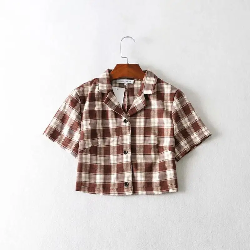 ladies white shirt Korean style crop top womens tops ladies plaid shirts women button up shirts short sleeve blouses women plaid tops kawaii women's shirts & tops Blouses & Shirts