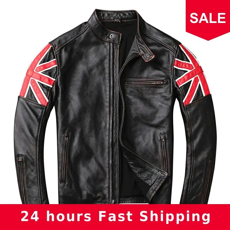 

2020 Vintage Brown Men Slim Fit Biker's Leather Jacket Plus Size XXXXL Genuine Cowhide Russian Autumn Motorcycle Leather Coat