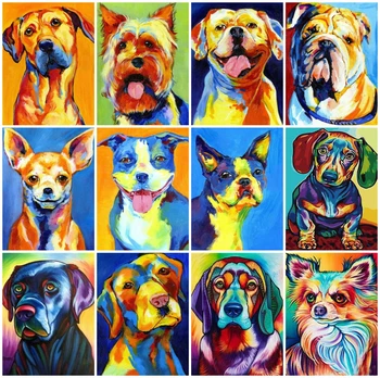

AZQSD Paint By Numbers For Adults Dog Pictures Oil Painting By Numbers Colorful Animal Home Decor Gift Arcylic Oil Painting