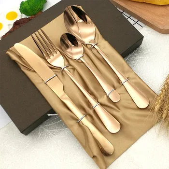 

4 Pcs Stainless Steel Tableware Western Gold Portable Steak Knife Fork Spoon Metal Cutlery Set Talheres Dinner Dinnerware KK60CJ