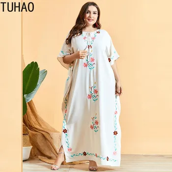

TUHAO Women MOTHER Mom Summer Boho Maxi Long Dress Plus Size 2020 Floral Print Boho Beach Dress Blue Ladies Dresses WM04