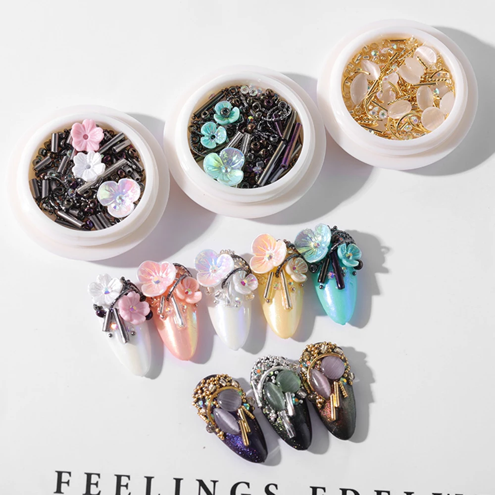 

Mixed Natural Shell Flowers 3D Natural Artificial Leaf Floral Charms Metal Nail Rivets Studs Japanese DIY Nail Art Decorations