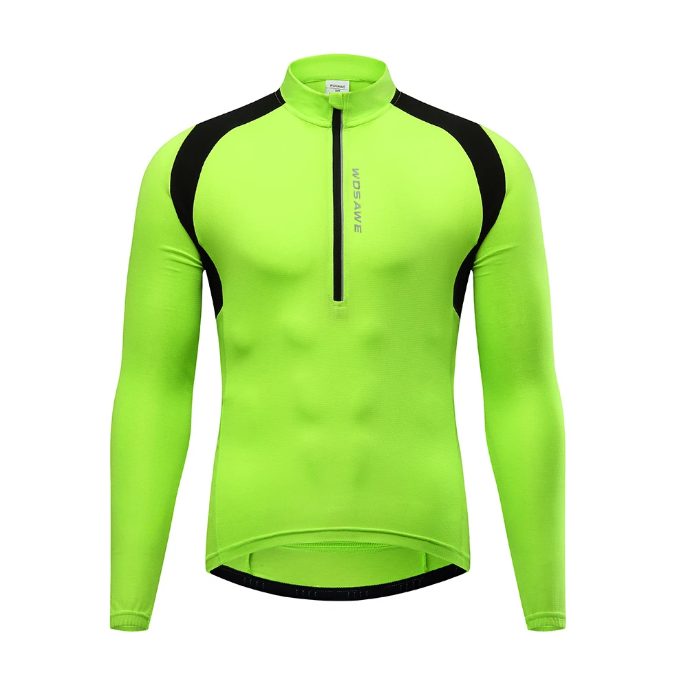 Mens Cycling Jerseys Long Sleeves Half Zipper With Pockets Reflective Breathable 