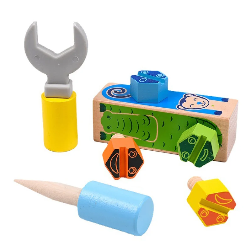 Montessori Animal Screw Nut Assembly Tool Toy Color Matching Disassembly And Assembly Handmade Wooden Educational Toy