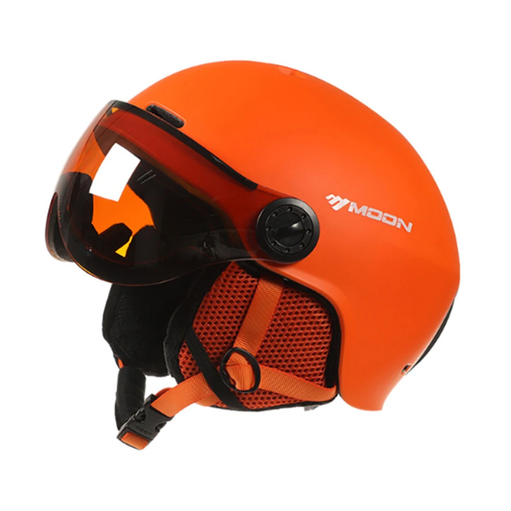 Для мужчин женщин Регулируемый лыжный шлем дышащий анти шок портативный спортивный защитный взрослых с очками зимний сноуборд езда - Цвет: Оранжевый