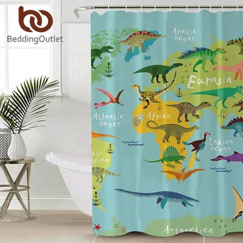 

BeddingOutlet Dinosaur Bath Curtain Jurassic Shower Curtain World Map Decorative Curtain for Bathroom Cartoon tenda doccia Hot