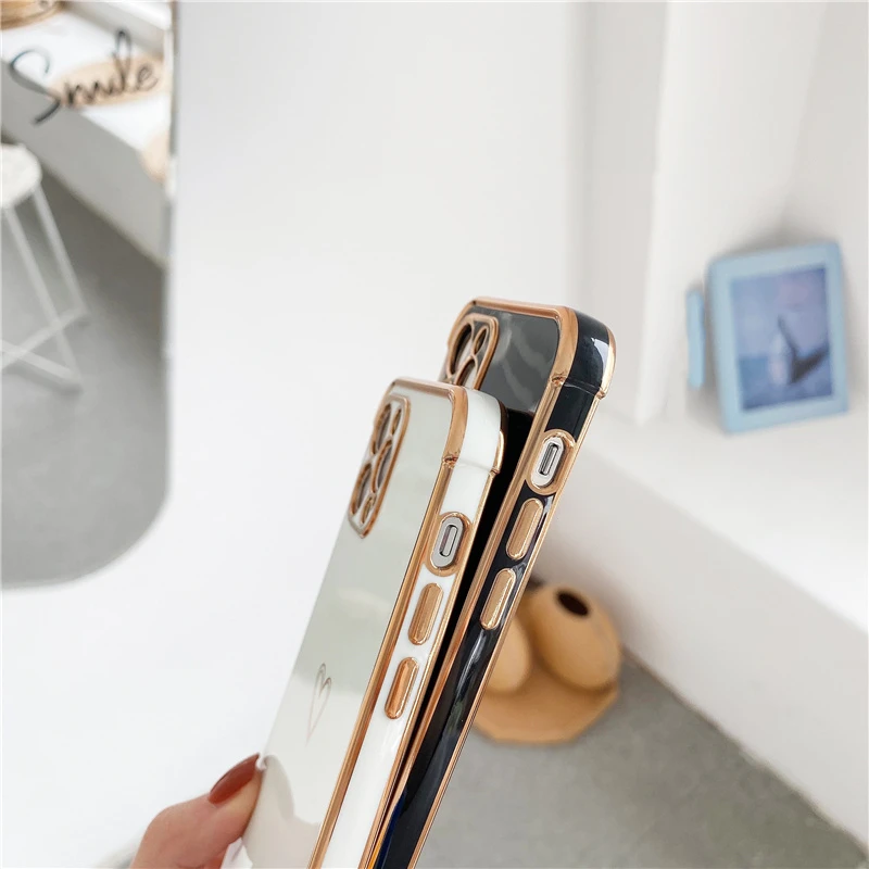 iphone 12 cover case Cute Electroplated Love Heart Lanyard Case For iPhone 11 12 13 Pro Max XS XR X 7 8 Plus Mini SE 2 Cord Rope Necklace Strap Cover apple iphone 12 case