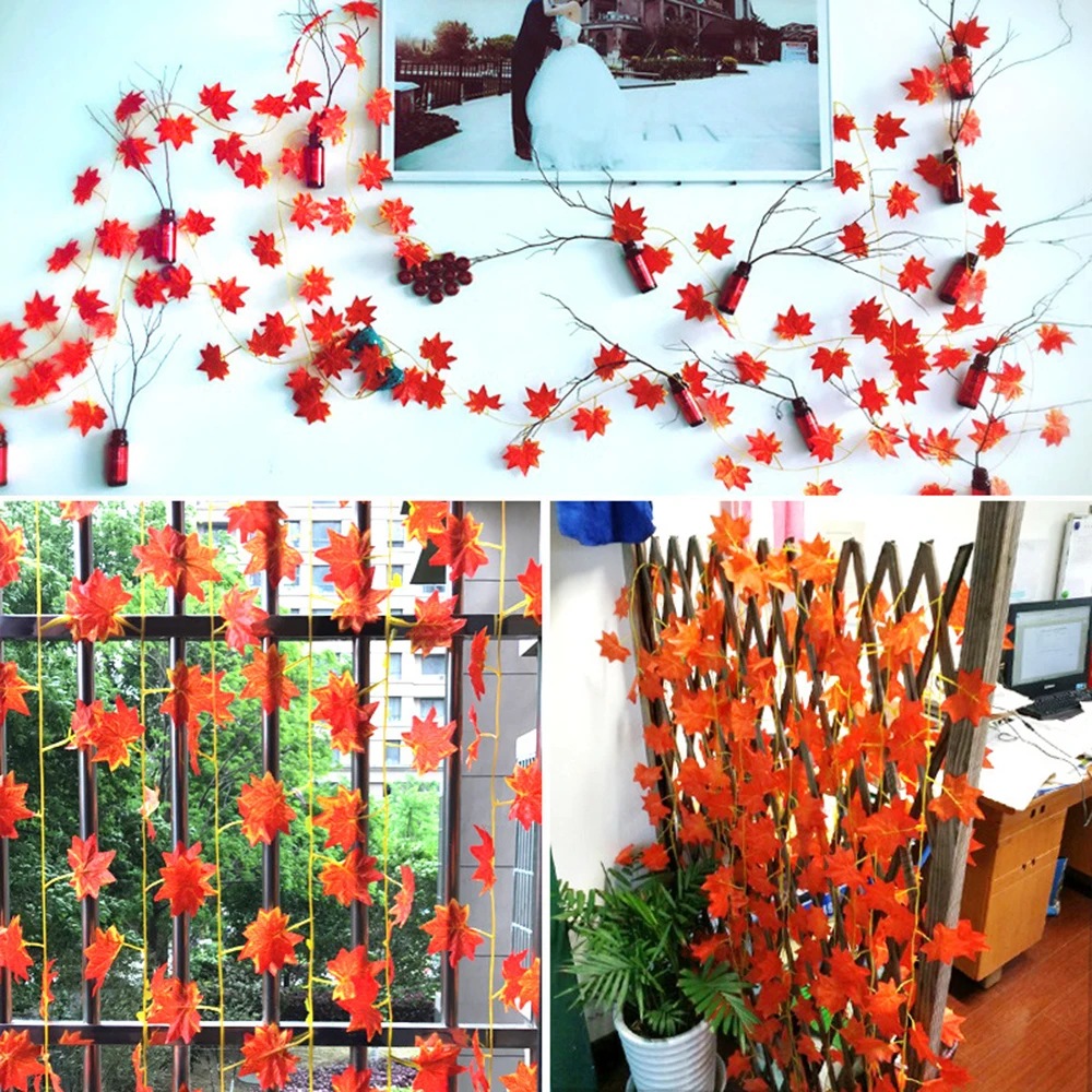 30pcs artificial plant red maple leaf vine home wedding scene party roof garden decoration simulation plant