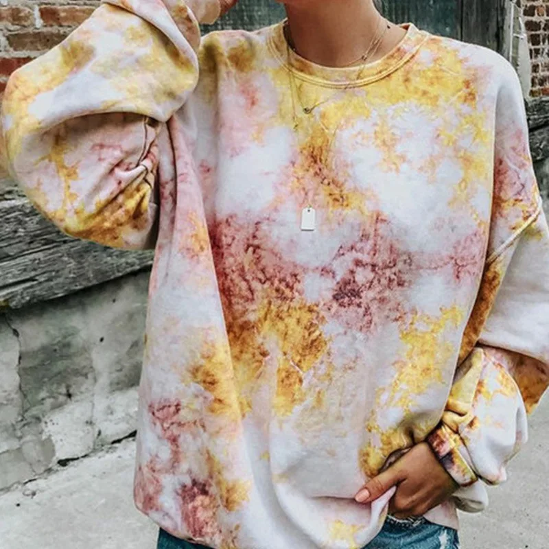 Tie Dye свитшоты женские градиентные цвета повседневный Свободный пуловер с длинным рукавом Женская Осенняя Радужная Толстовка толстовки Топы - Цвет: YW