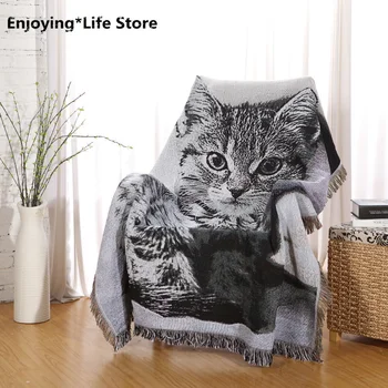 

Retro Black and White Cat Pattern Tassel Tapestry Tapestry Sofa Blanket Towel Carpet Decoration Wall Hanging Animal Painting