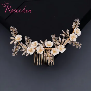 

Japan Wedding Hair Comb Elegant Porcelain Flower Beaded Bridal Headpiece Hair Barrettes RE3844