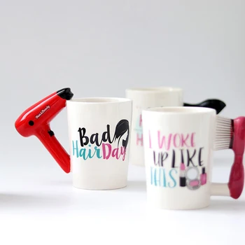

3D Painted Ceramic Mug Creative Girl Cosmetics Tea Coffee Cups with Hair Dryer Handle Novelty Funny Drinkware Christmas Gifts