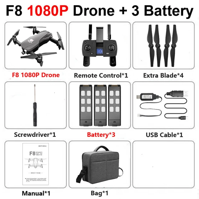 F8 gps Дрон с камерой 4K 1080P HD двухосевой антивибрационный самостабилизирующийся шарнир RC Дрон wifi FPV складной Квадрокоптер бесщеточный - Цвет: 1080P 3Battery Bag