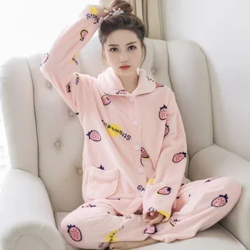 

Winter Pajamas Set Women Sleepwear Warm Flannel Long Sleeves Pajamas Cute Homewear Thick Home Suit women pajamas