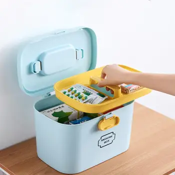 

Portable First Aid Kit Handled Medicine Organizer Box Plastic Home Storage Case