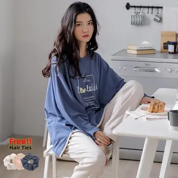 

ZITY Autumn Fashion Pajama Set For Women 100 %Cotton Pjs Atoff Home Satin Avocado Sleepwear Winter Warm Silk Kawaii Nigh