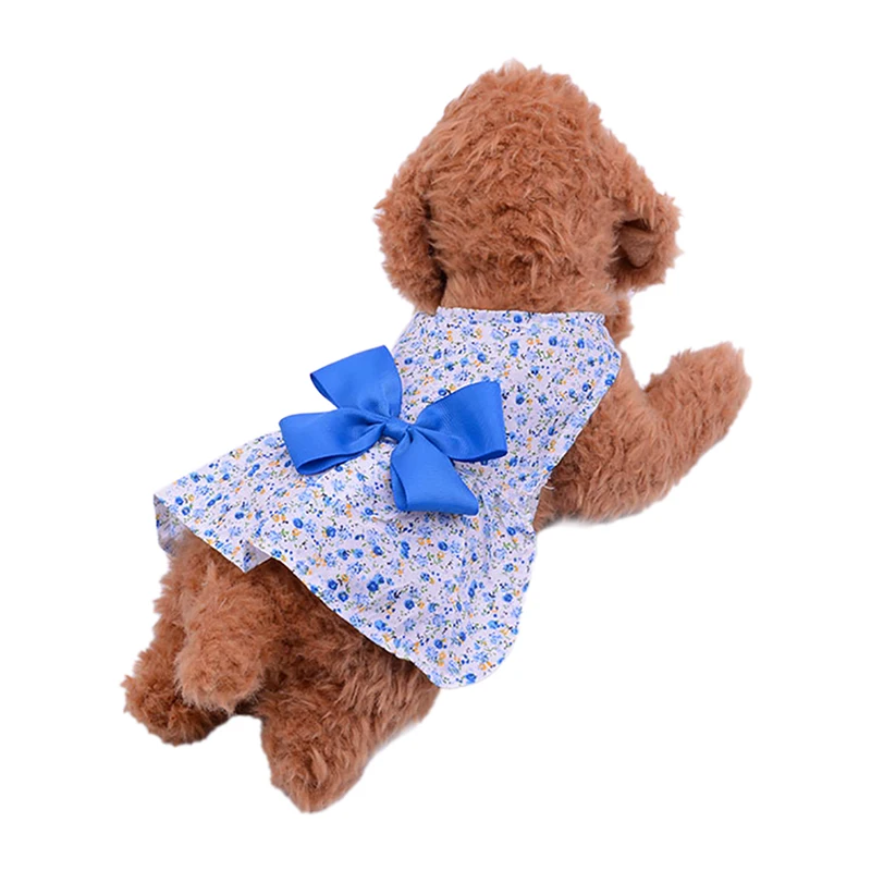 Pet Spring Summer Floral Bow Dog Dress Skirt Print Wedding Dresses For Chihuahua Teddy Yorkie Clothing Dog Dress For Small Dogs
