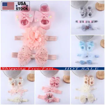 

Emmababy Kids Baby Girls Boat Socks Lace Headband Set Cotton Lace Breathable TUTU Socks Frilly Ankle Socks