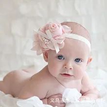 Европейские и американские жемчужные шифоновые Детские аксессуары для волос с розовым бантом, Детская резинка для волос, Разноцветные Детские аксессуары для волос