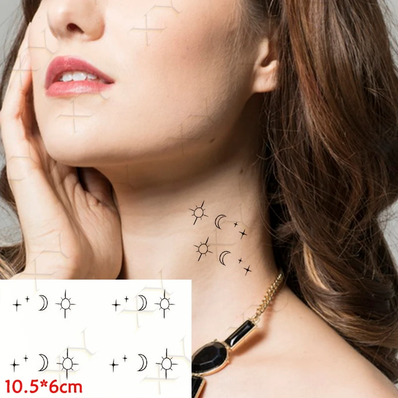 

Водостойкая Временная тату-наклейка, звезда, солнце, луна, перо, змея, флэш-тату, искусственная татуировка для шеи, запястья, рук, пальцев для женщин и мужчин