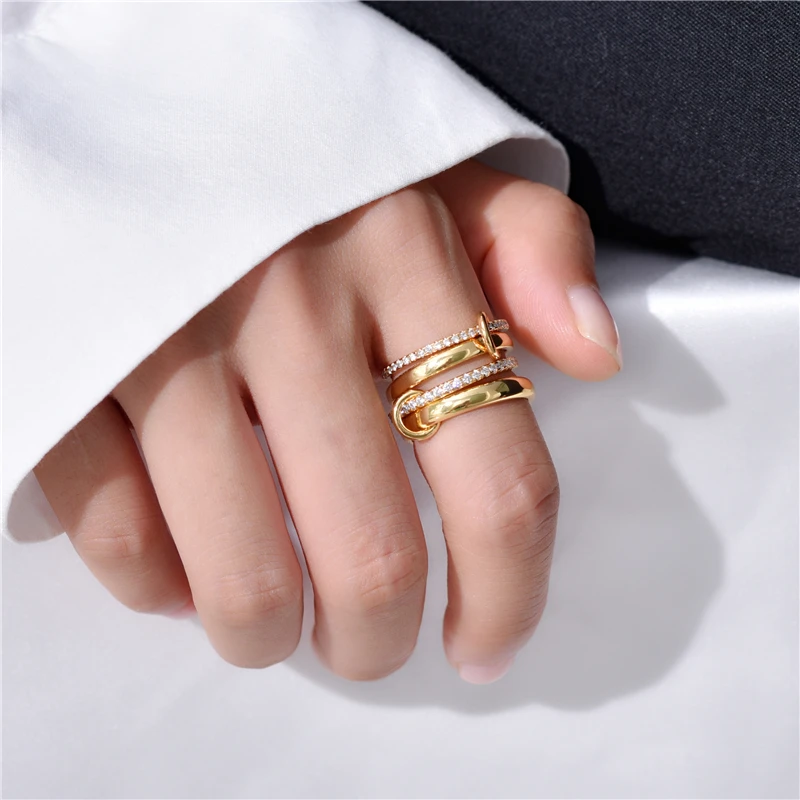 Brass With Withe Gold AAA Zircon Link Chain Rings Women