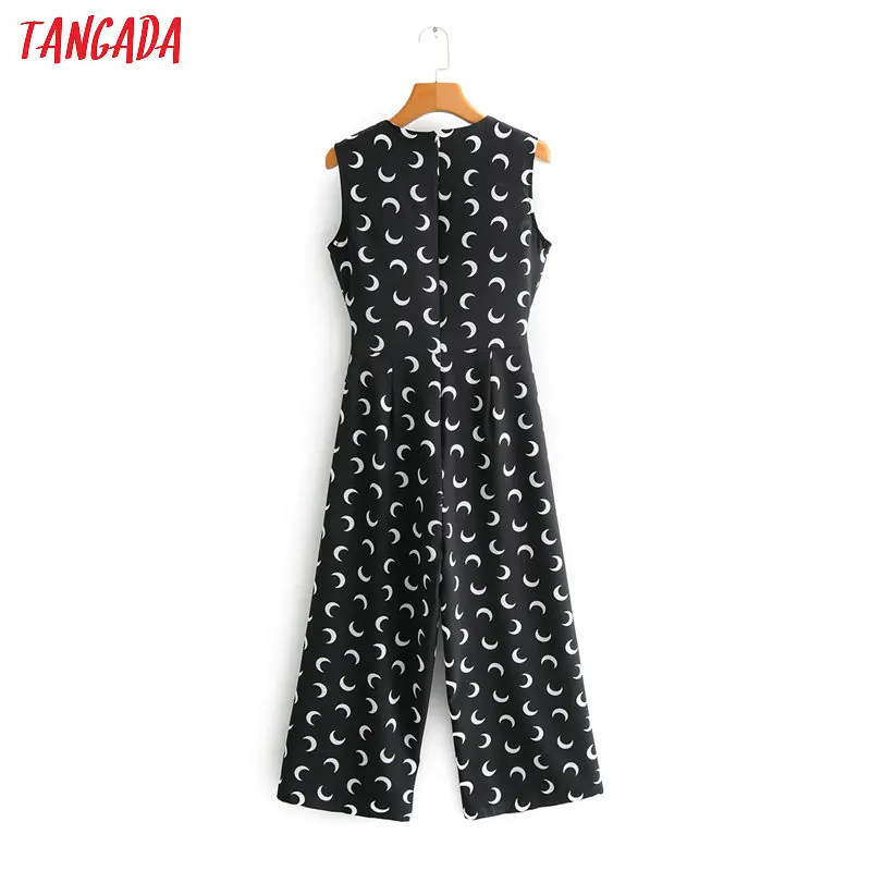 Tangada Women summer moon print black jumpsuit sleeveless zipper female casual slash Jumpsuit 1F158 Tangada Women summer moon print black jumpsuit sleeveless zipper female casual slash Jumpsuit 1F158