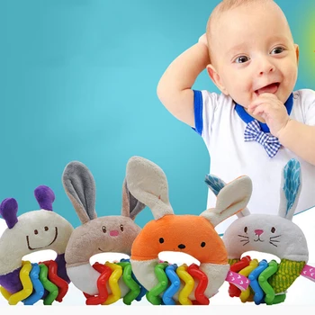 

Newborn Hand Grasp Toys Baby Cartoon Rabbit Plush Rattle Ring Bell Soft Mobile Infant Crib Rattle
