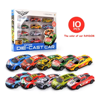

Toys Mini Car 10pcs/lot Cartoon Racing Vehicles Mold Alloy Diecast Metal Model Kids Children Pocket Toys Gift