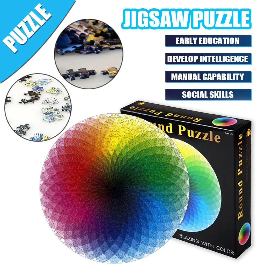1000 pcs/set DIY Color Jigsaw Puzzle Rainbow Round Geometrical Photo For Adult 