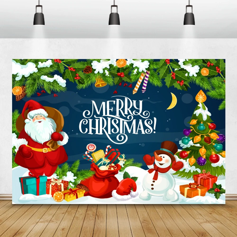 Fondo de fotografía de Feliz Navidad, dibujos animados de Papá Noel, muñeco  de nieve, retrato de bebé, decoración de habitación de niños, Fondo de foto  familiar|Fondo| - AliExpress