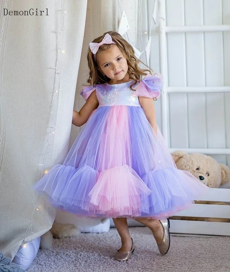 

Платье принцессы из тюля, платье-пачка вечерние, платья для маленьких девочек, Тюлевое платье с блестками длиной до колен, с высокой талией, детская официальная одежда