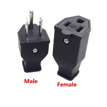 

US American 3 Pins Industrial AC Electrical Power Rewireable Plug Male Wire Socket Outlet Adapter Extension Cord Connector 15A
