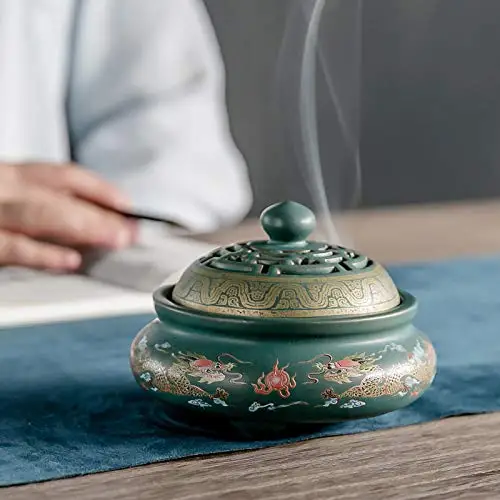 

PHILOGOD Incense Holders Handmade Ceramics Vintage Print Sticks Burner Censer/Tray (style1)