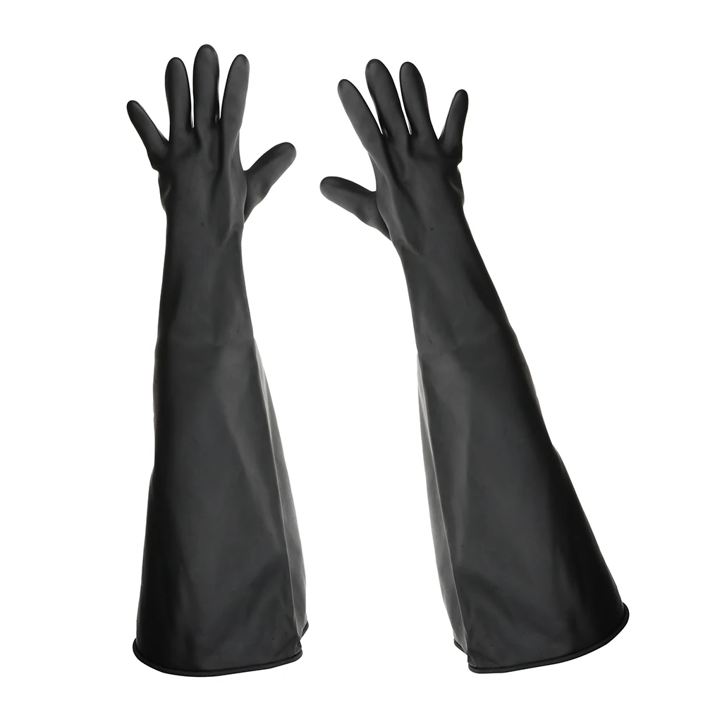 

1pair 60cm Industrial Lab Vacuum Box Resistant Latex Work Gloves Black