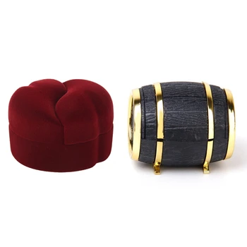 

1Pcs Velvet Couple Rings Display Storage Case Xmas Gift Box Red & 1Pcs Ring Earrings Linda Box Jewelry Box in the Shape Of Barre