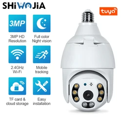 Shiwojia mini tuya câmera 3mp hd 360 graus de luz panorâmica sem fio segurança wi fi cctv câmera ip casa inteligente goole casa ou alexa