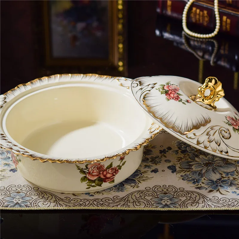 

Retro Creative Ceramics Cookware Stew Pot Dual Handle Small Stew Pot European Style Large Size Ceramic Tureen Waterproof Slow Co