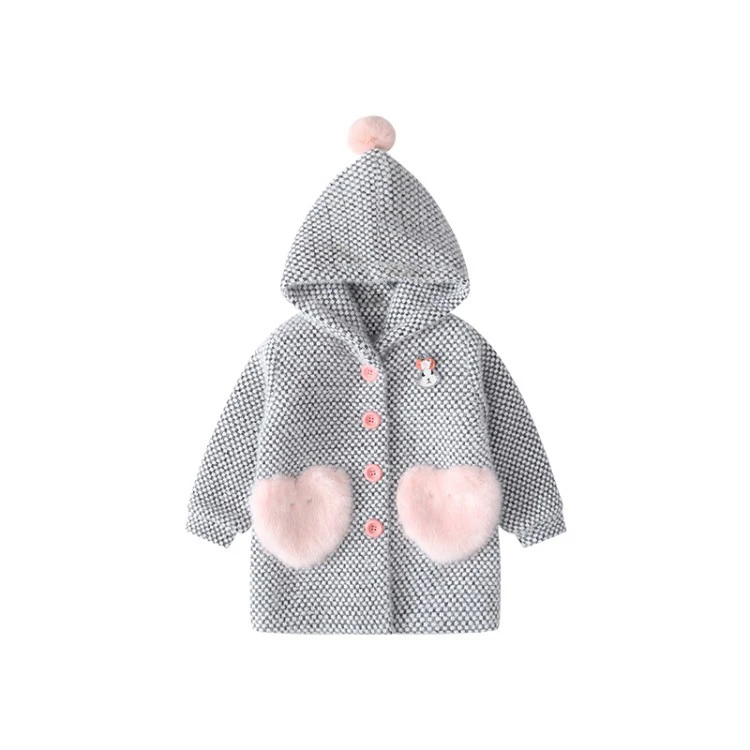 

lovely Winter Infant Girls Loving Heart Pockets Hooded Thicken Fleece Princess Jackets Kids Baby Outerwear Coats