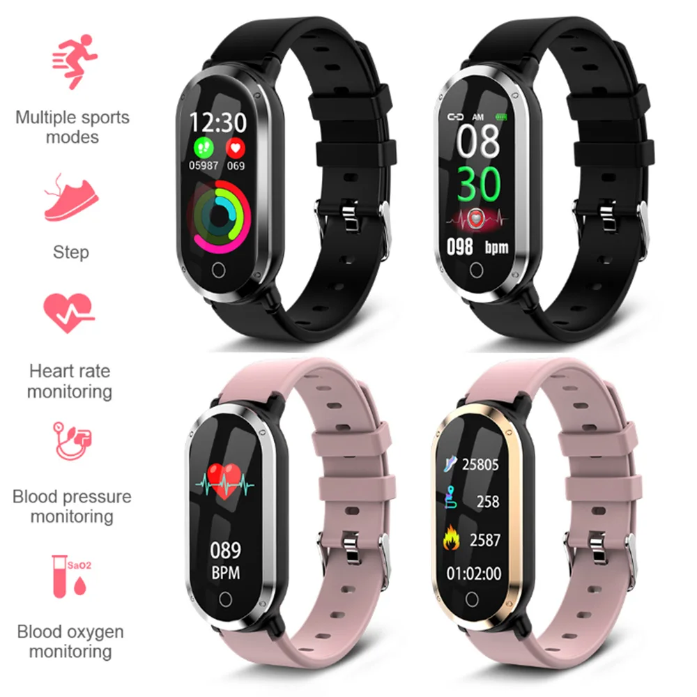 2019 New T1 Smart Wristband Woman Heart Rate Blood Pressure Monitor Fitness Bracelet tracker Pedometer Band for IOS Android