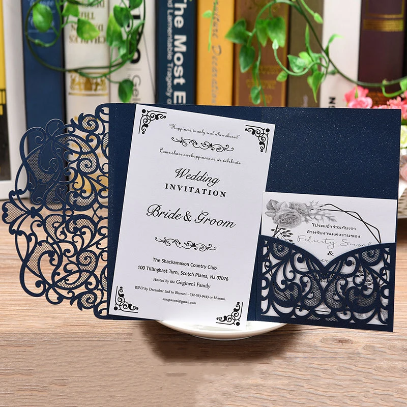 10pc Blue White Elegant Laser Cut Wedding Invitation Cards Greeting Card Customize Business With RSVP Cards Decor Party Supplies 10pc lot 9 8x7 8cm vintage envelopes classic van gogh oil painting and plant artistic envelopes for letters wedding invitation