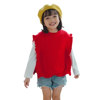 

Lace Ruffles Baby Girls Sweater Vest Kids O-Neck Outfit Coat Spring Autumn Infant Pullover Sleeveless Cotton Blended Comfortable