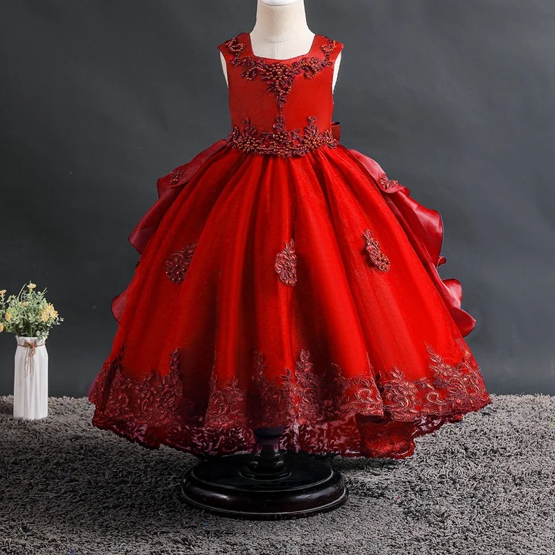 Online Vestido de princesa de palacio de Europa y América de alta calidad para niñas vestido de bebé para niños con encaje con cuentas