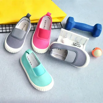 

2020 Summer Fashion Breathable Children's Canvas Shoes Unisex Solid Candy Color Round Toe Soft Bottom Low Band Slip-on Shoes