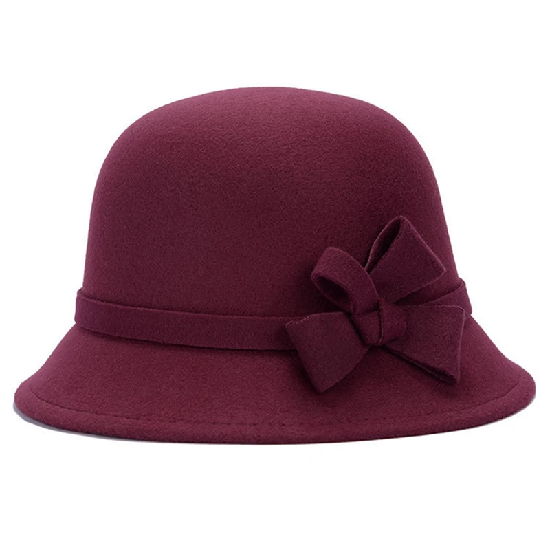 Новинка, 6 цветов, женская шляпа с бантом, Шляпа Fedora, раковина купола, холодная шерстяная шляпа из ткани, Женская толстовка, шапочка для бассейна - Цвет: BY